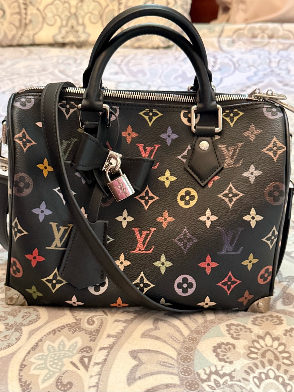 LV Multicolor Monogram Black Canvas Speedy Bag